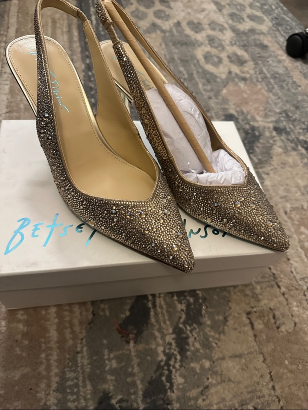 Betsey Johnson Gold Rhinestone Slingback Pointed Pumps